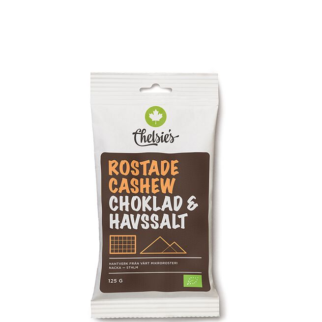 Chelsies Organic Gourmet Products Rostade Cashewnötter Choklad Och Havssalt 125 g